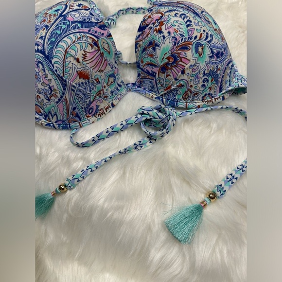 Victorias Secret Blue Paisley Strappy Swim Top - Picture 9 of 10